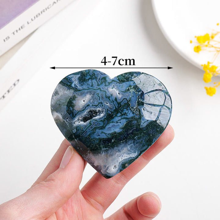 Olivenorma Moss Agate Pietra da gioco lucidata Cuore di cristallo