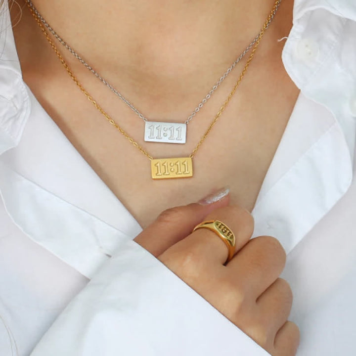 Olivenorma 11:11 Numero angelico Collana e anello delicati