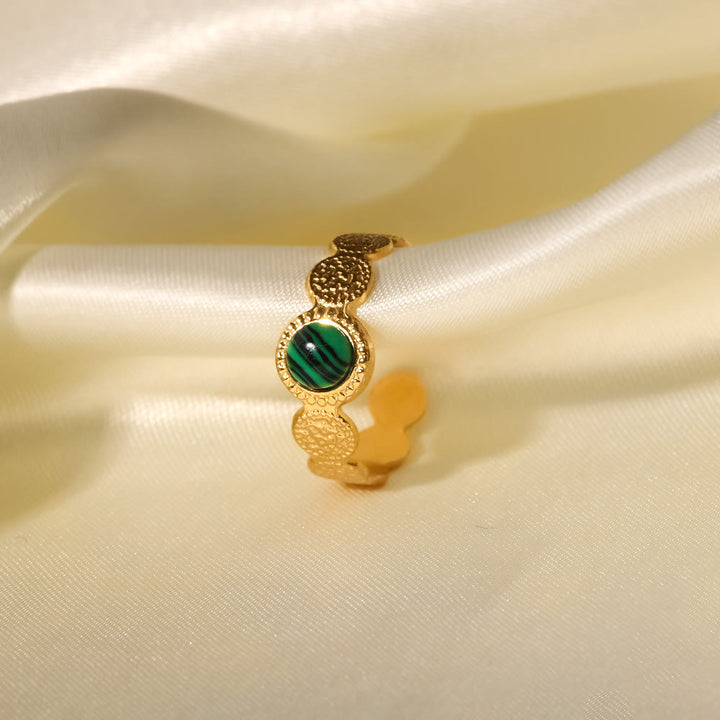 Olivenorma Anello aperto in malachite naturale verde oro