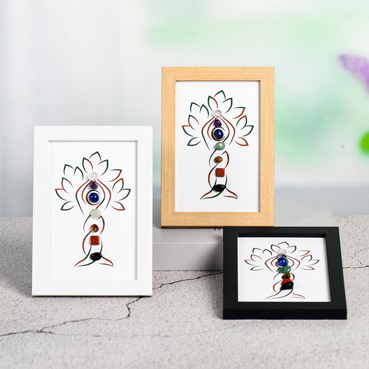 Decorazione per cornice per foto in pietra grezza con chakra dell'albero yoga Olivenorma