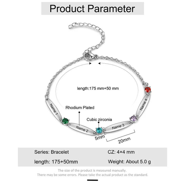 Bracciale con nomi di famiglia e pietre portafortuna Olivenorma