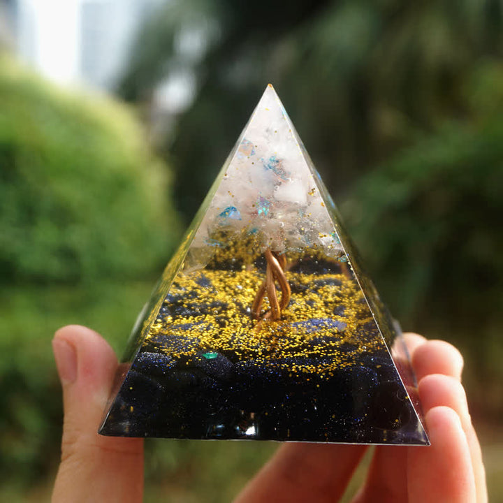 Olivenorma Quarzo Rosa Arenaria Blu Albero della Vita Piramide Orgonica 