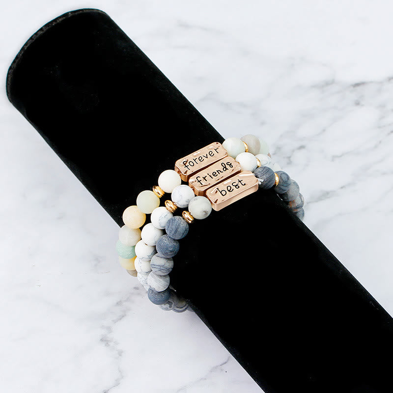 Olivenorma Natural Gemstone Best Friend Forever Set di 3 bracciali con incisione