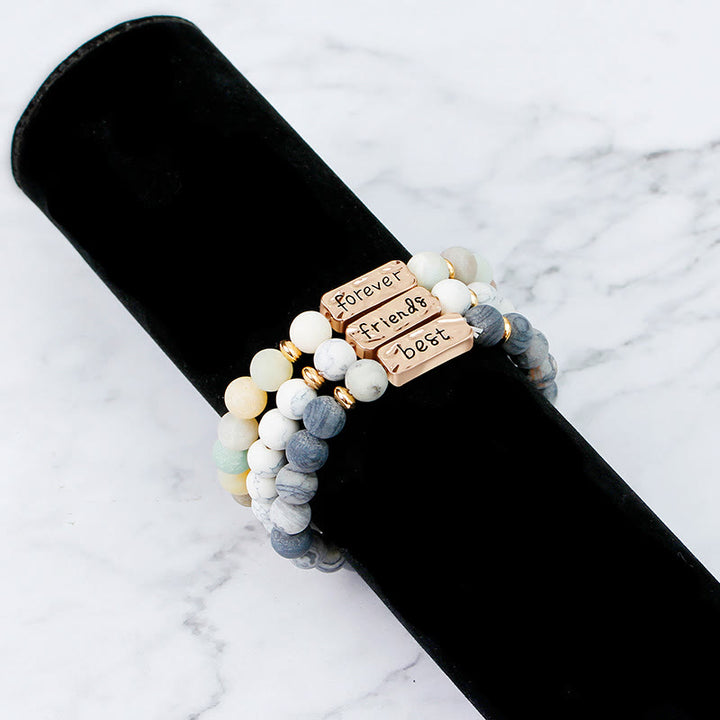Olivenorma Natural Gemstone Best Friend Forever Set di 3 bracciali con incisione