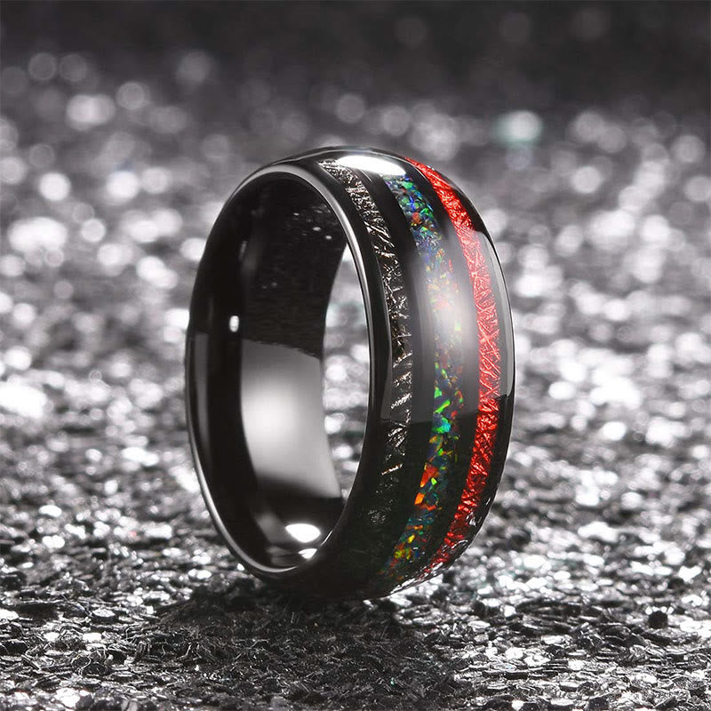 Olivenorma Color Opal 8mm Anello da uomo in carburo di tungsteno nero 