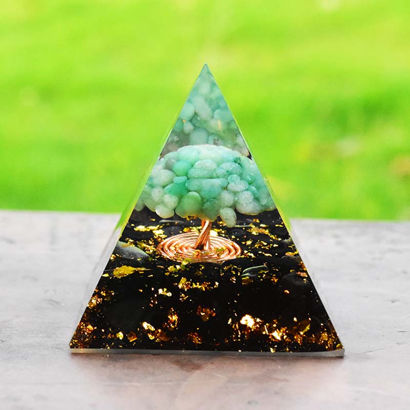 Olivenorma Avventurina verde Ossidiana Albero della vita Piramide di orgone 