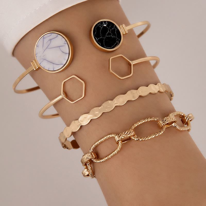 Olivenorma Set di cinque bracciali aperti in lega di pietra naturale 