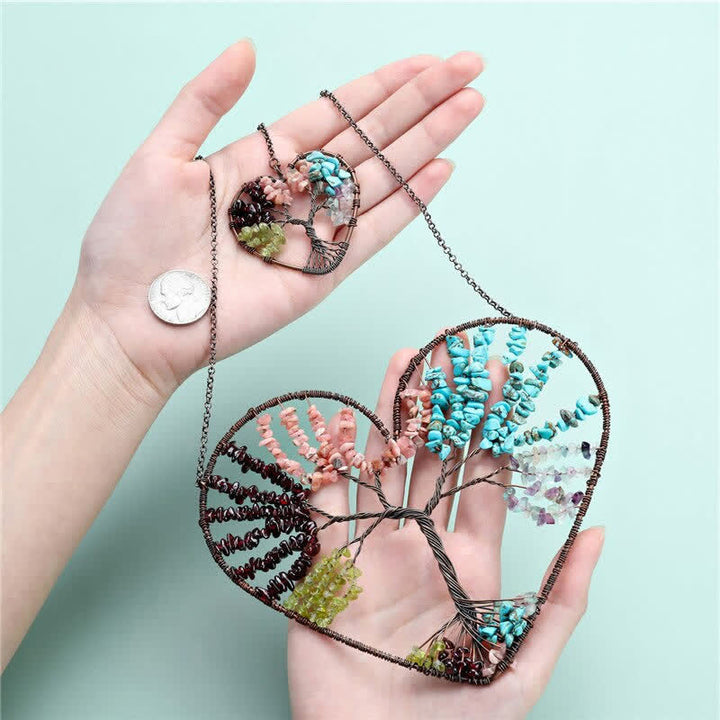 Olivenorma Cuore Forma Chakra Albero della Vita Cristallo Dream Catcher