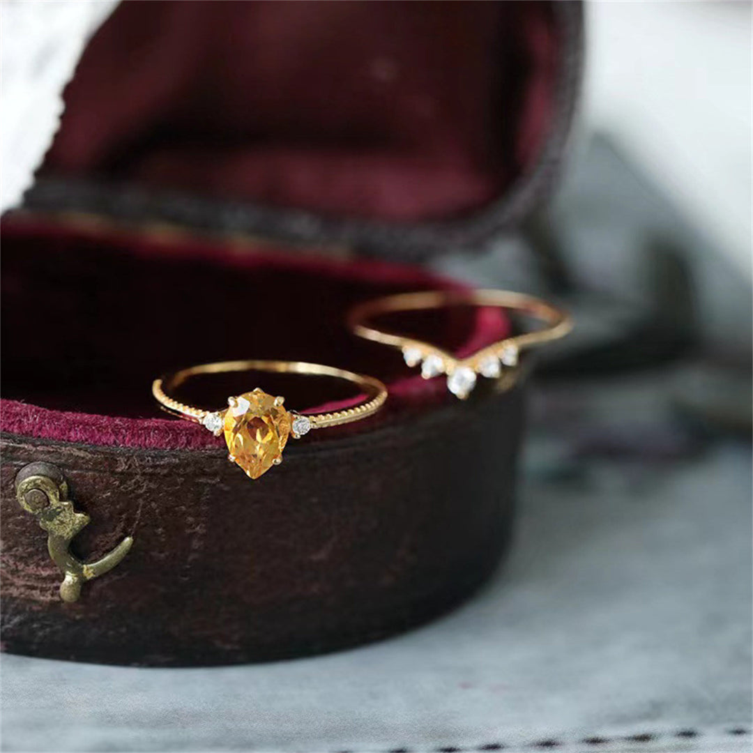 Anello Olivenorma in argento 925 con citrino a forma di goccia in oro 