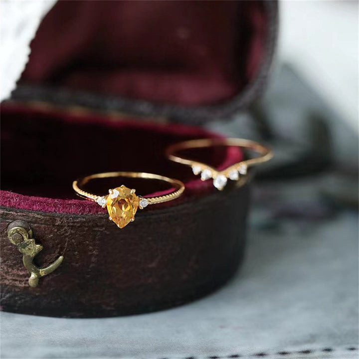 Anello Olivenorma in argento 925 con citrino a forma di goccia in oro 