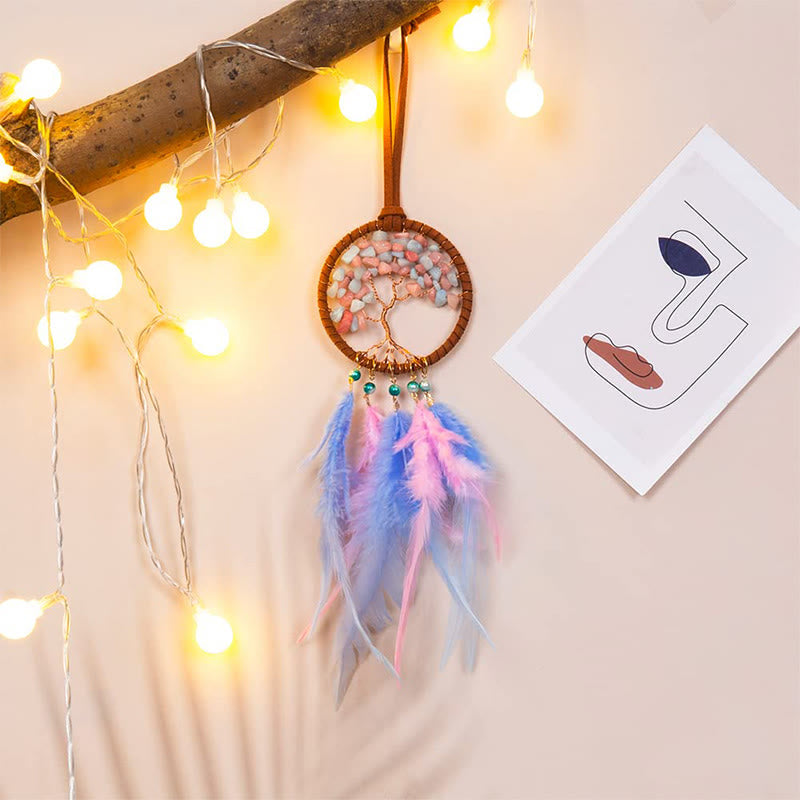 Ornamento per auto acchiappasogni con piuma dell'albero della vita in cristallo Olivenorma - image 1