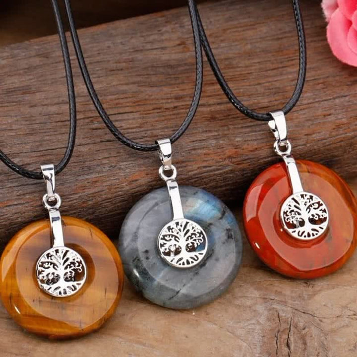 Collana con fibbia della pace in cristallo naturale Olivenorma e albero della vita
