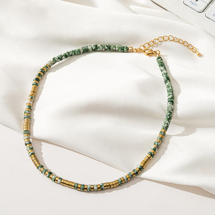 Collana di perline impilabili in agata muschiata smeraldo Olivenorma