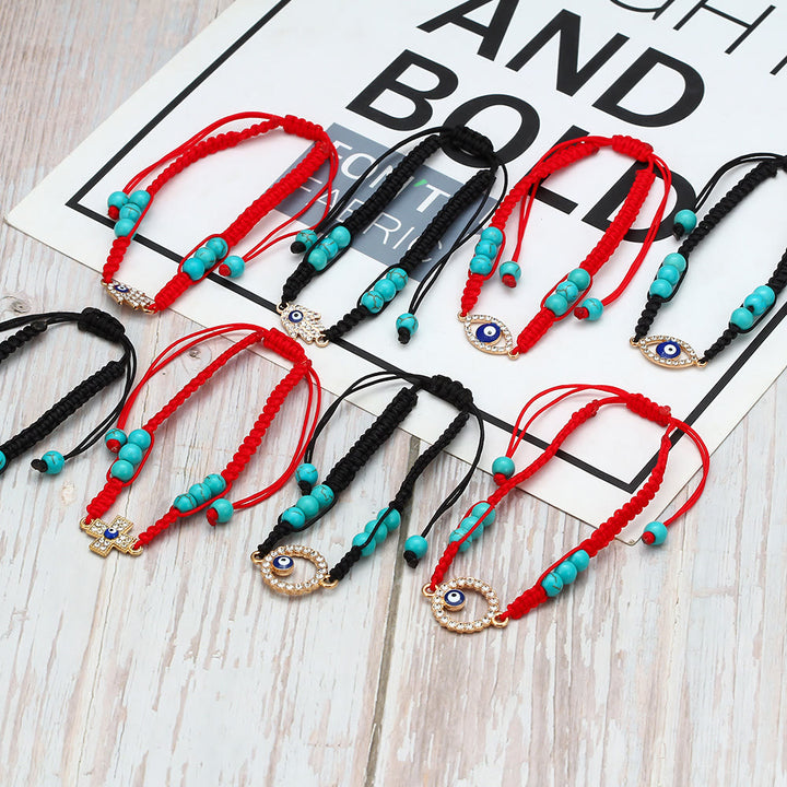 Braccialetto regolabile intrecciato con zircone bianco turchese Olivenorma Malocchio 