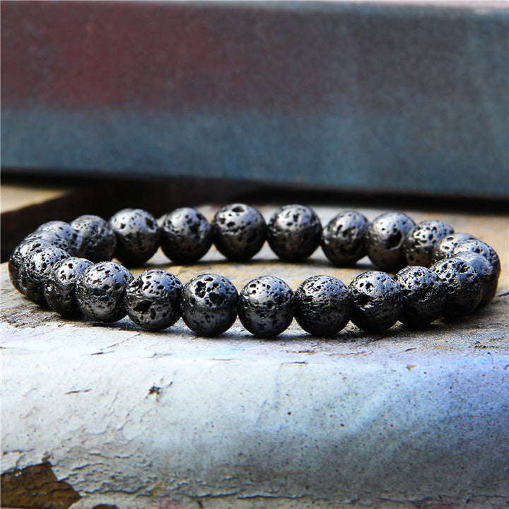 Bracciale da uomo con perline in pietra lavica placcata Olivenorma da 8 mm
