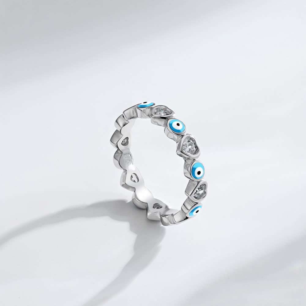 Olivenorma S925 Sterling Silver Heart Zircone Bianco Anello Occhio Malvagio