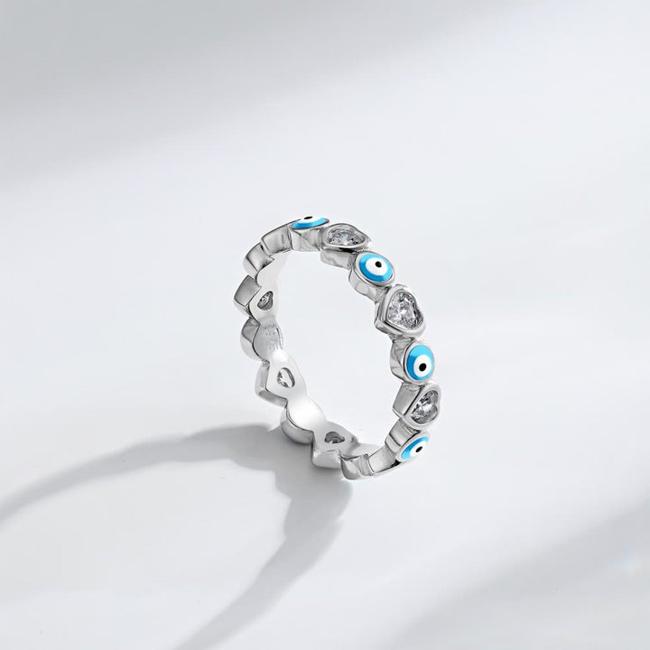 Olivenorma S925 Sterling Silver Heart Zircone Bianco Anello Occhio Malvagio