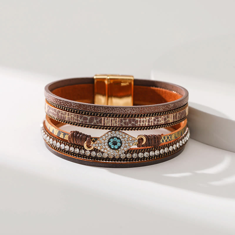 Bracciale Olivenorma Zircon Evil Eye in finta pelle leopardata