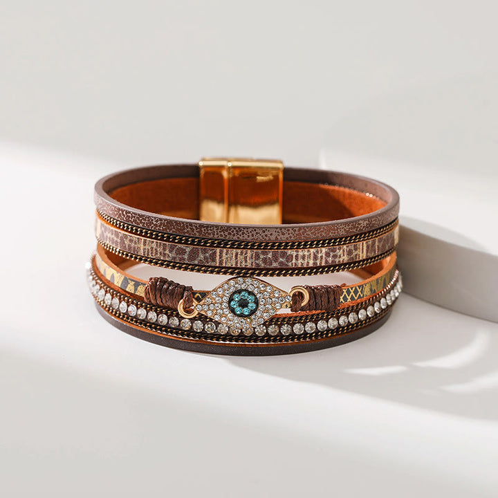 Bracciale Olivenorma Zircon Evil Eye in finta pelle leopardata