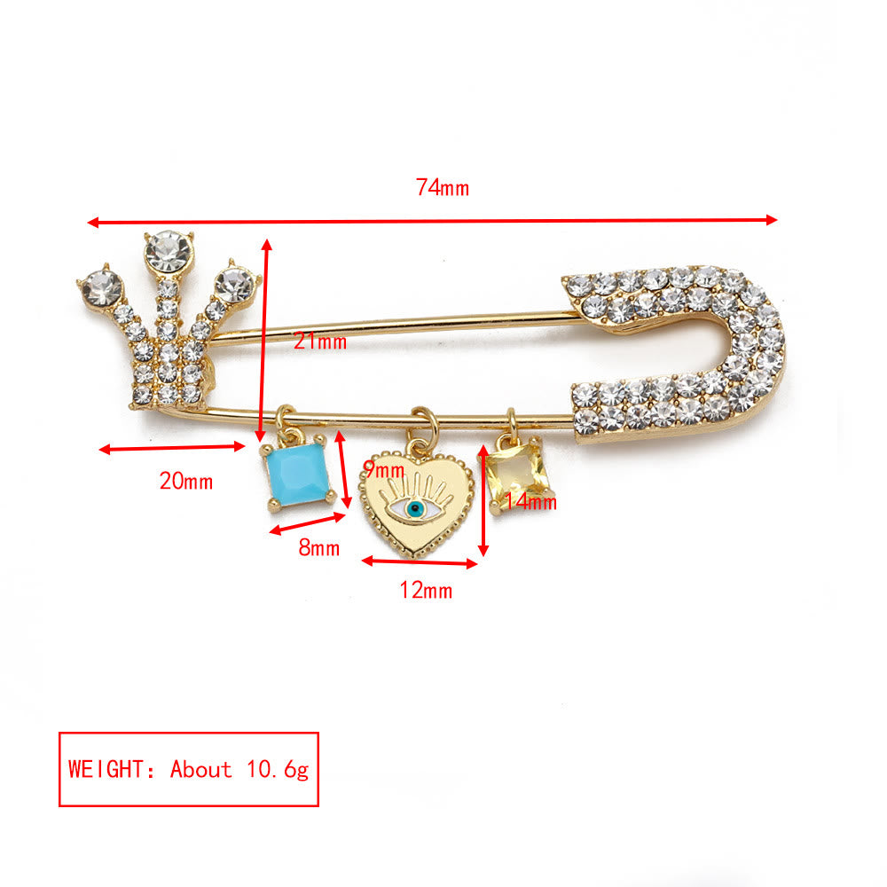 Spilla a forma di cuore con occhio maligno in zircone bianco Olivenorma 