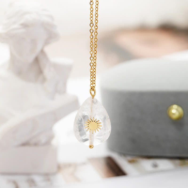 Collana con pietra preziosa curativa a forma di goccia d'acqua esagramma