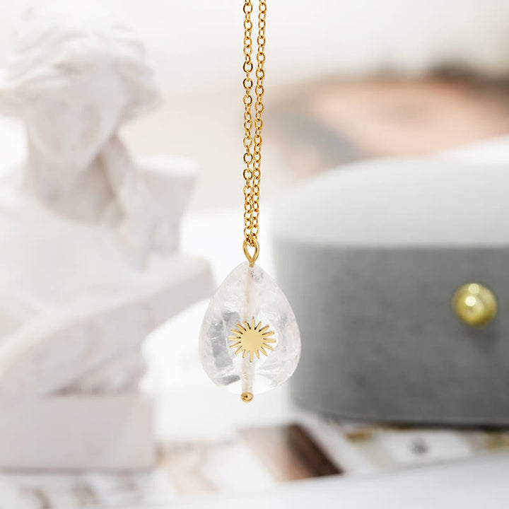 Collana con pietra preziosa curativa a forma di goccia d'acqua esagramma