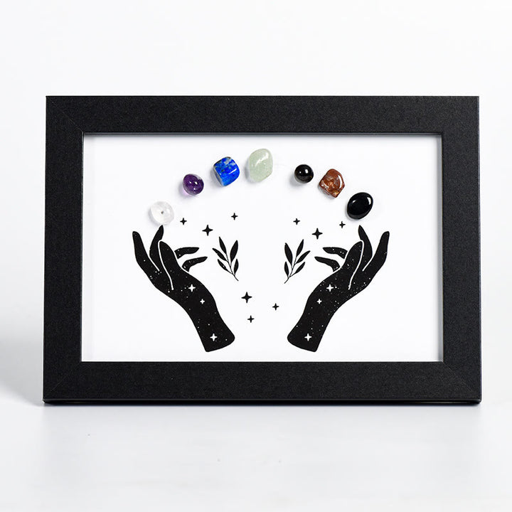 Olivenorma Mani Chakra Pietra Cristallo Cornice per Foto in Legno Decorazione