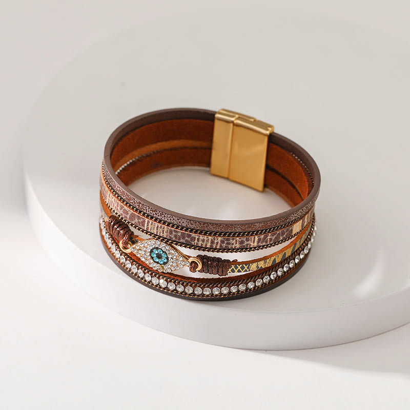 Bracciale Olivenorma Zircon Evil Eye in finta pelle leopardata