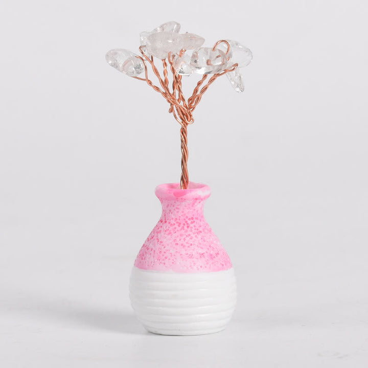 Decorazione in pietra preziosa con vaso rosa in cristallo Olivenorma Tree of Life