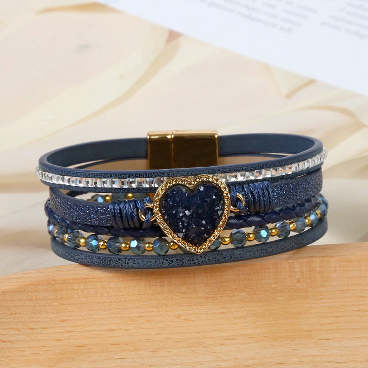 Bracciale in pelle intrecciata multistrato a forma di cuore Olivenorma