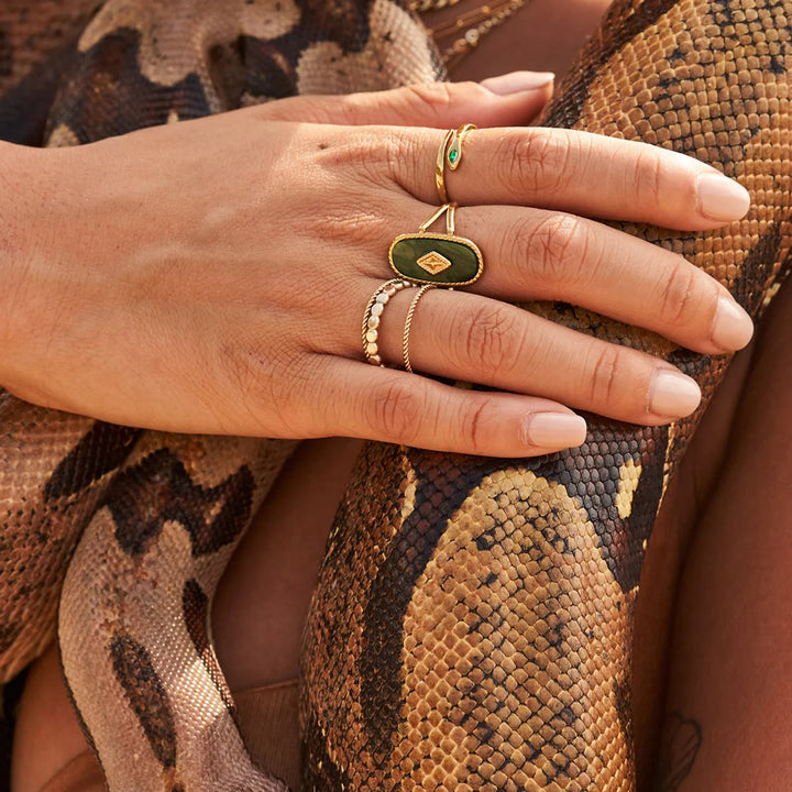 Olivenorma Anello regolabile in turchese africano naturale 18k