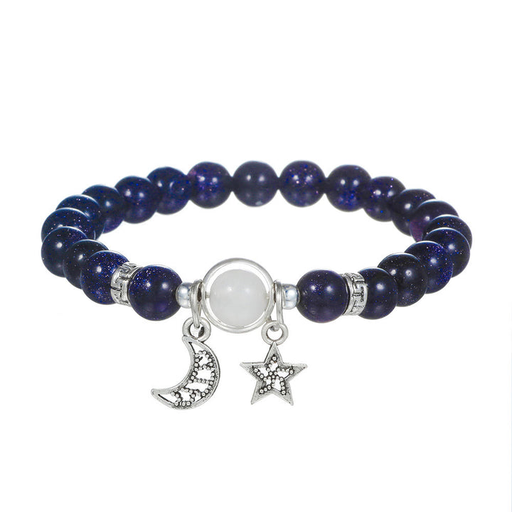 Bracciale Olivenorma in pietra arenaria blu con ossidiana, stella e luna da 6 mm 