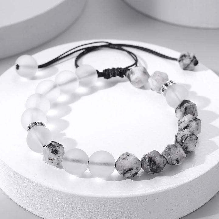 Olivenorma 10mm Bracciale con cinturino in perline di cristallo bianco spazzolato