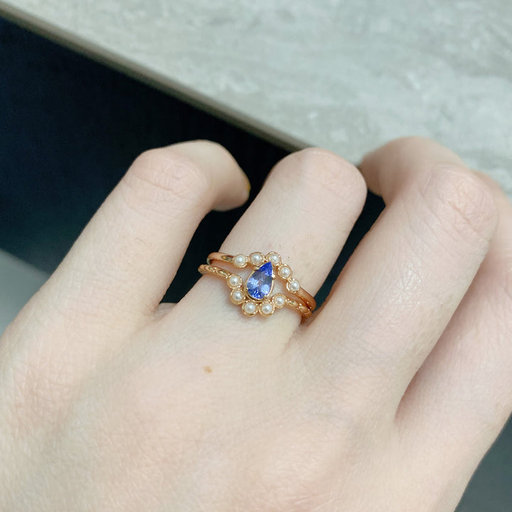 Anello Olivenorma S925 con perla e goccia a doppio strato 