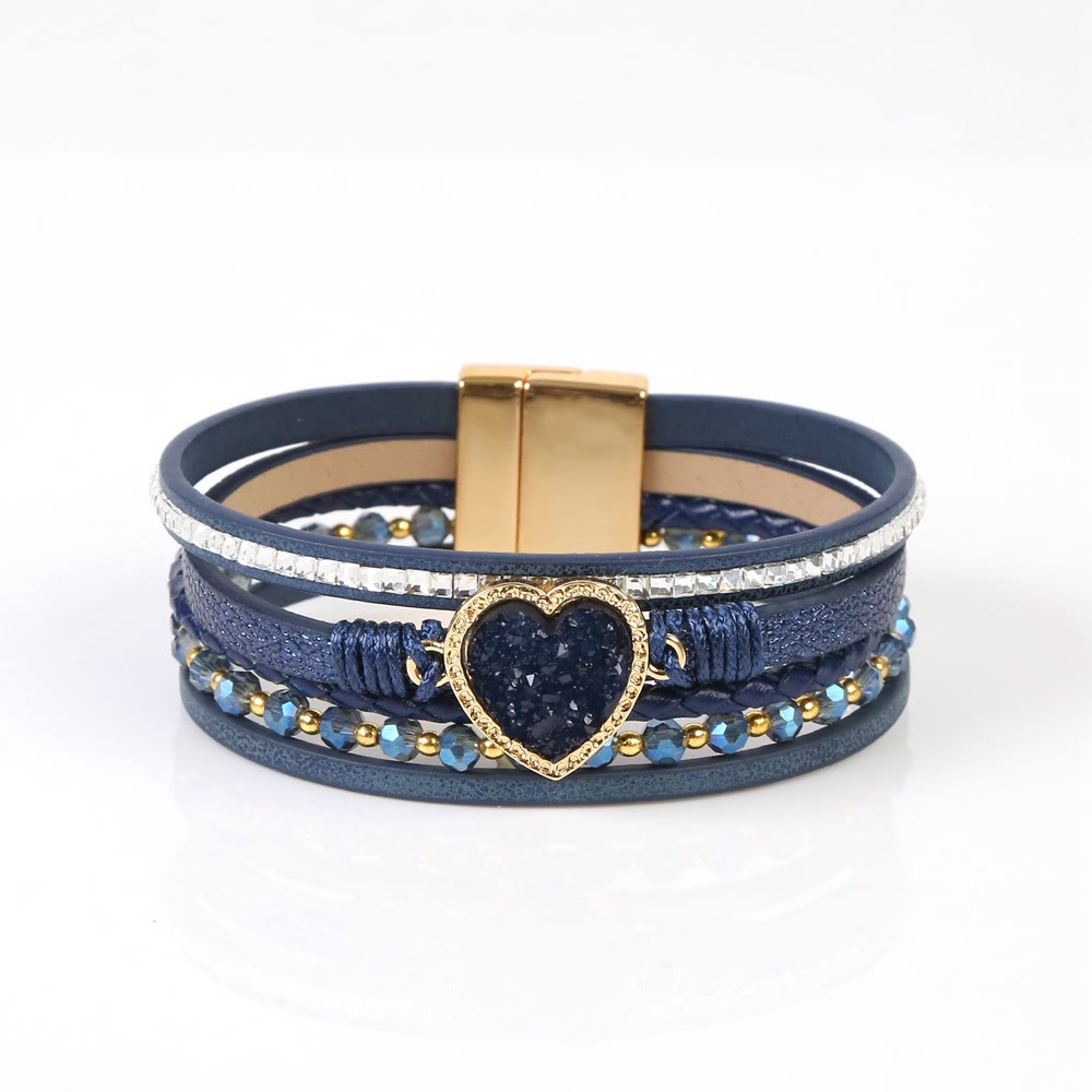 Bracciale in pelle intrecciata multistrato a forma di cuore Olivenorma