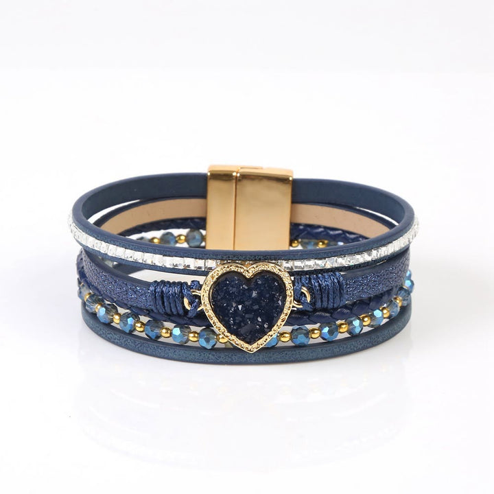 Bracciale in pelle intrecciata multistrato a forma di cuore Olivenorma