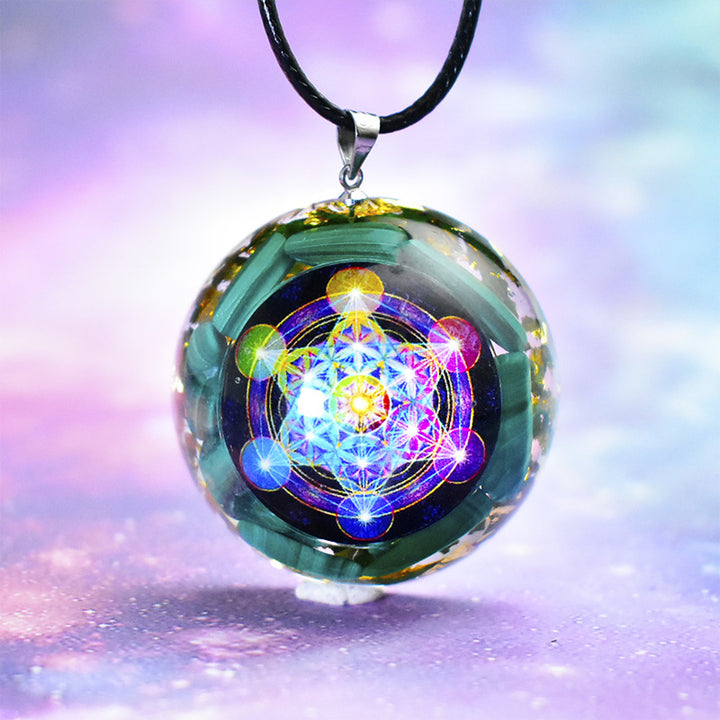 Collana con ciondolo cubo di Metatron in malachite naturale Olivenorma