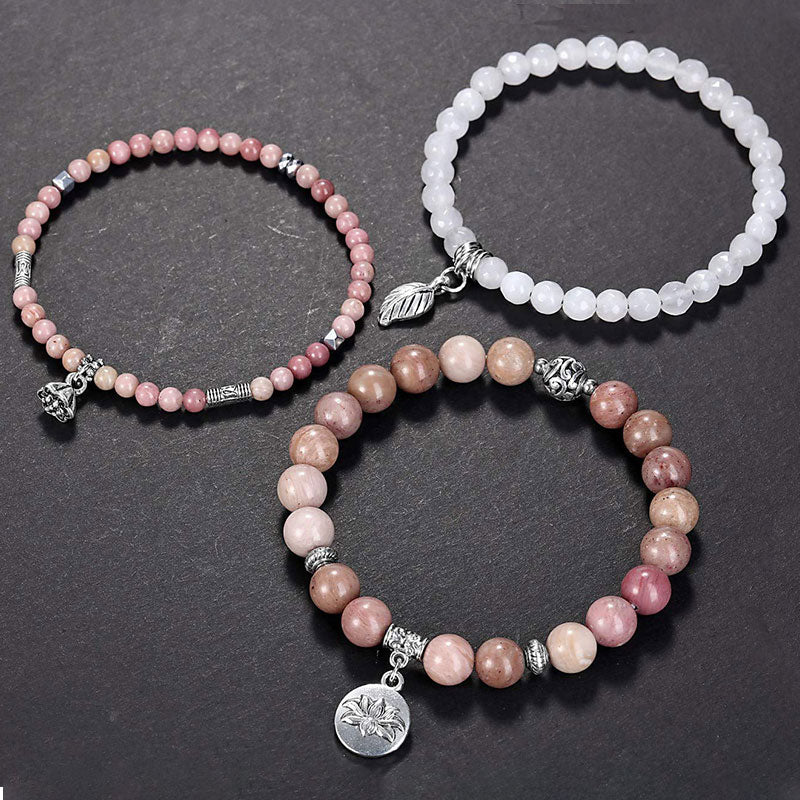 Olivenorma Rodocrosite Simbolo del Loto Bracciale 3 Pezzi