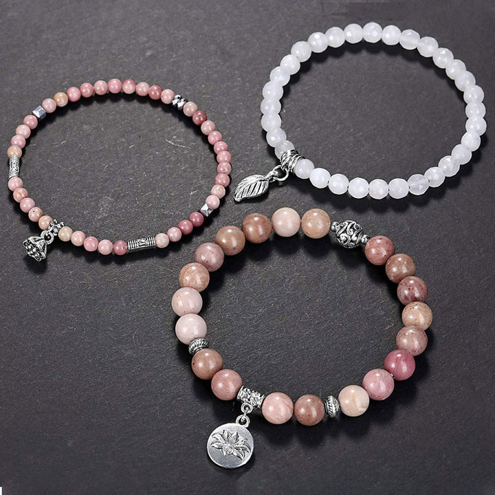 Olivenorma Rodocrosite Simbolo del Loto Bracciale 3 Pezzi