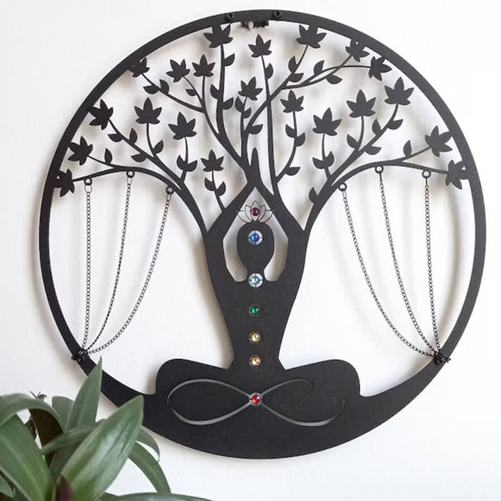 Olivenorma Albero della vita Decorazione da parete in metallo con chakra del loto