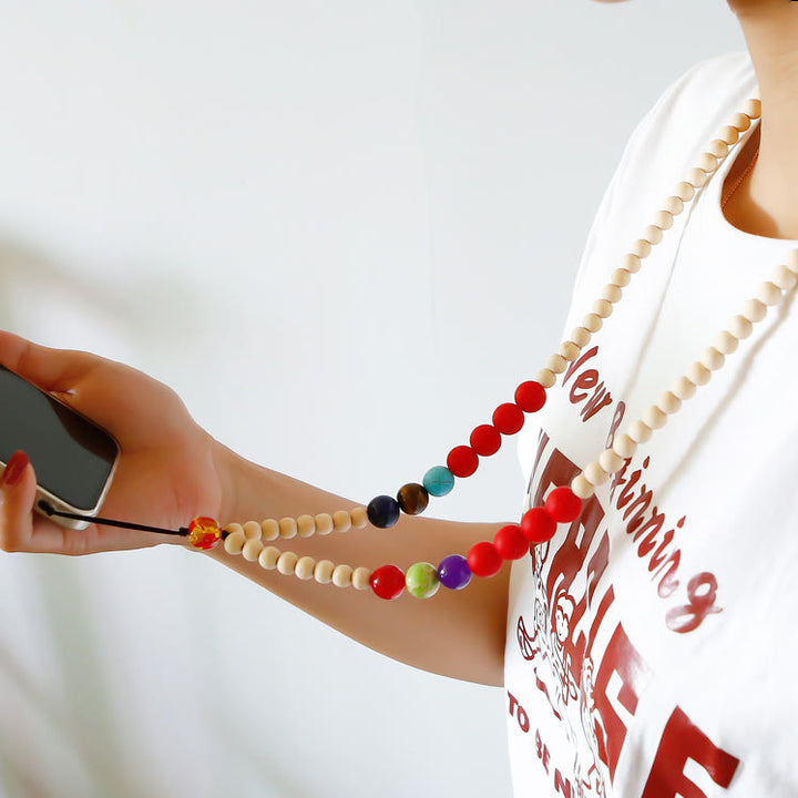 Olivenorma Natural Crystal String Perline di legno fatte a mano Cinturino per telefono