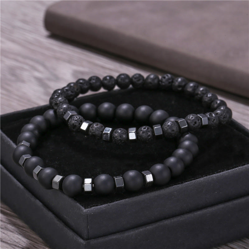 Bracciale da uomo con set elasticizzato in pietra lavica Olivenorma