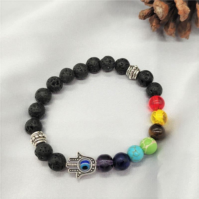 Olivenorma Braccialetto di perline Hamsa con occhio malvagio Chakra colorato