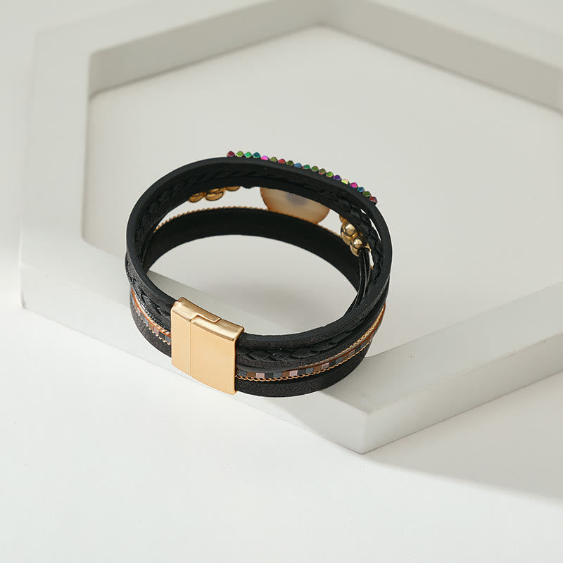 Olivenorma "Tripla protezione" Braccialetto con perline dorate e cristallo a forma di cuore contro il malocchio