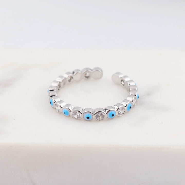 Olivenorma Anello regolabile con zircone bianco e colorato malocchio 