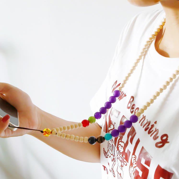 Olivenorma Natural Crystal String Perline di legno fatte a mano Cinturino per telefono