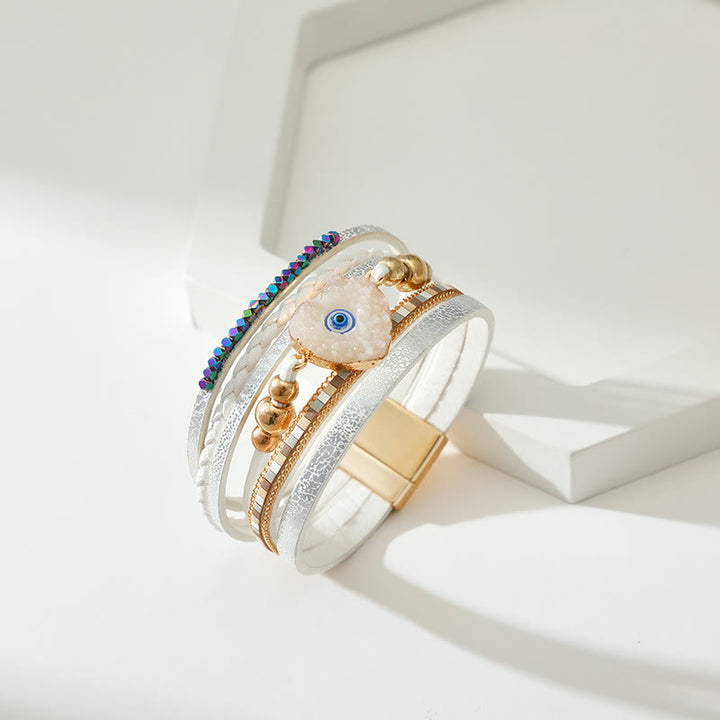 Olivenorma "Tripla protezione" Braccialetto con perline dorate e cristallo a forma di cuore contro il malocchio