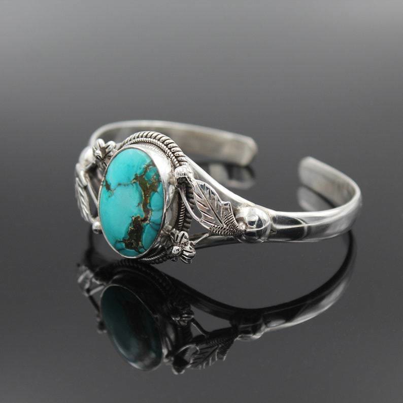 Olivenorma Bracciale Vintage con Fiore Turchese Inciso 