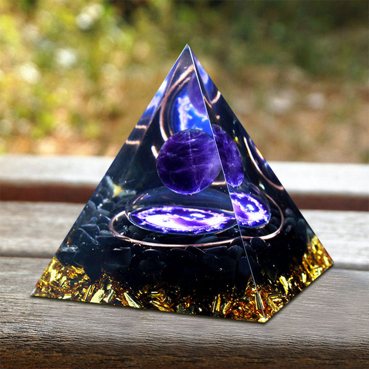 Piramide di orgone di tormalina nera e ametista Olivenorma 
