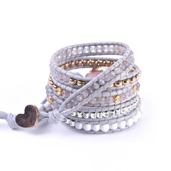 Bracciale Olivenorma lavorato a mano con delicato quarzo rosa e turchese bianco